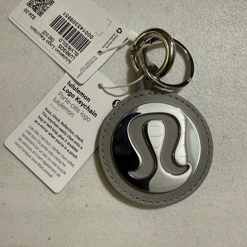 Lululemon Athletica Gray and Silver Logo Keyring